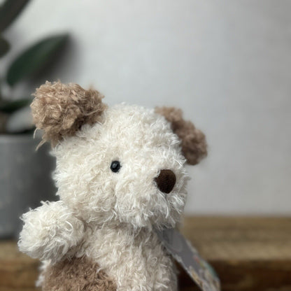 Jellycat Little Pup - Beige & Tan Small Curly Fur Puppy Beanie Toy Plush Dog 7"