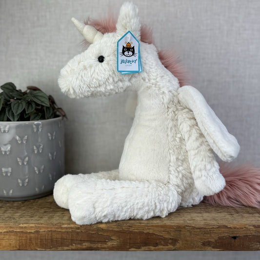 Jellycat Lallagie Unicorn - Medium Sitting White/Pink Unicorn With Wings Tagged