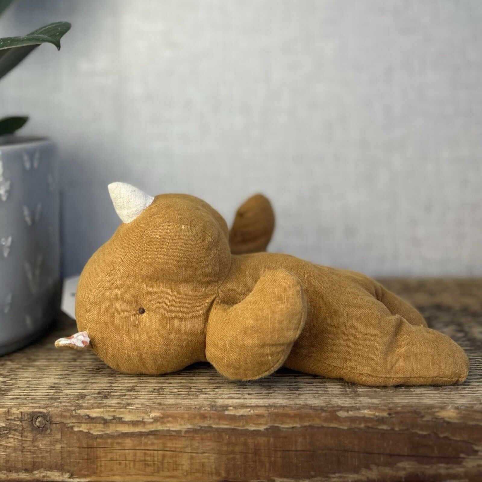 Maileg Rhino Safari Friends - Small Mustard/ochre Rhino Linen Soft Toy Beanie 8"