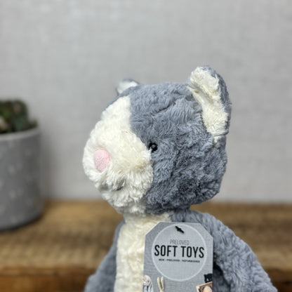 Jellycat Tuffet Cat - Medium Grey Kitten Kitty Beanie Plush Textured Retired 12"