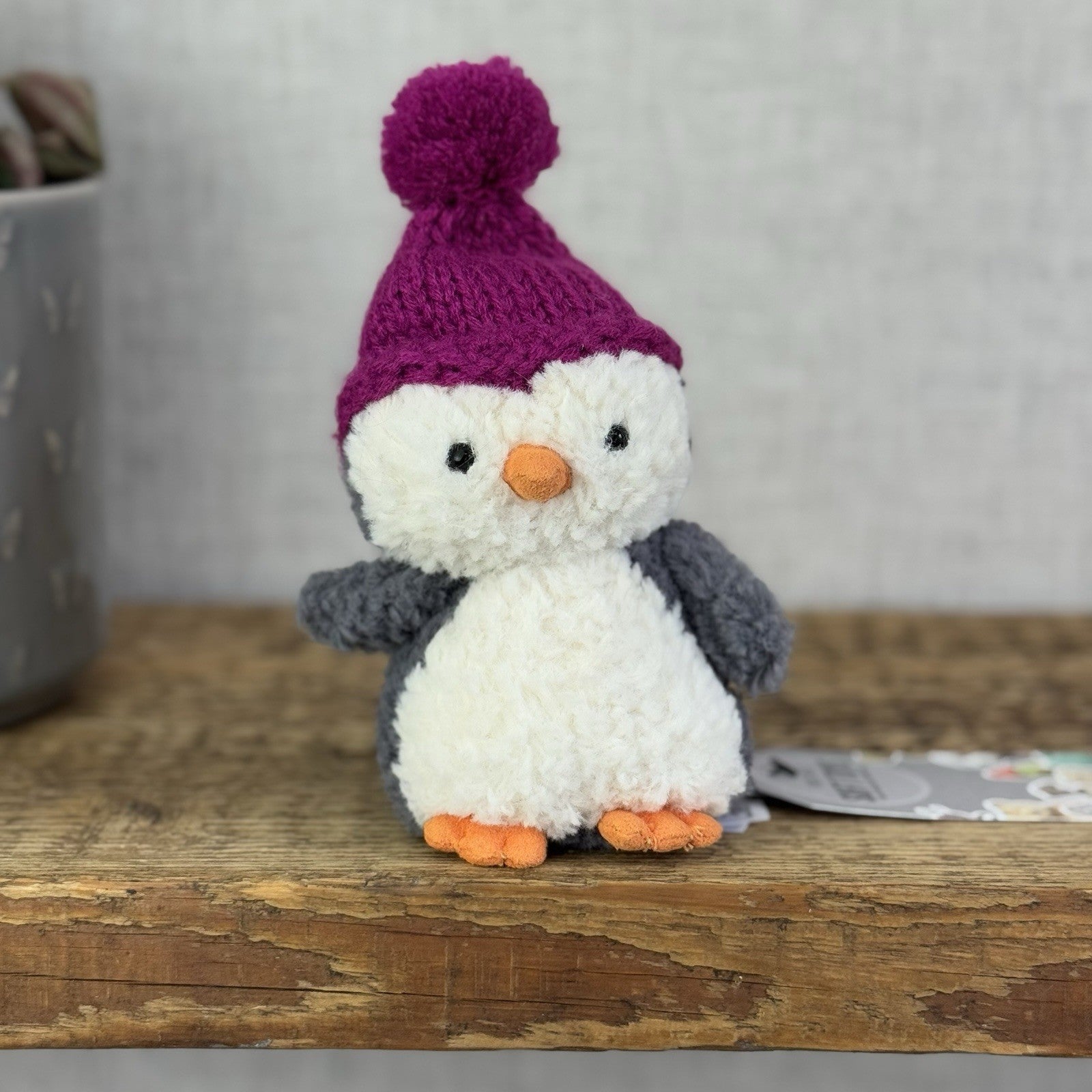 Jellycat Wee Penguin In Purple Bobble Hat - Mini Penguin Plush Winter 6” (#2)