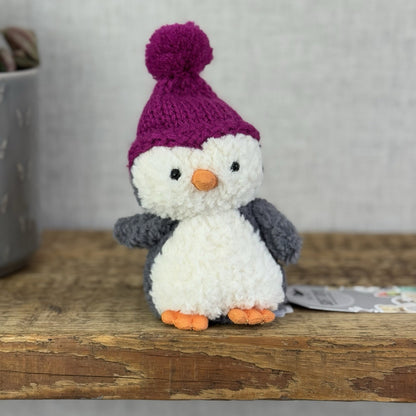 Jellycat Wee Penguin In Purple Bobble Hat - Mini Penguin Plush Winter 6” (#2)