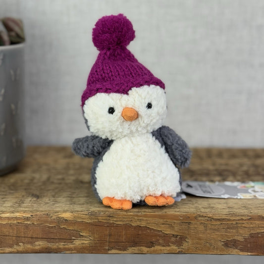 Jellycat Wee Penguin In Purple Bobble Hat - Mini Penguin Plush Winter 6” (#2)