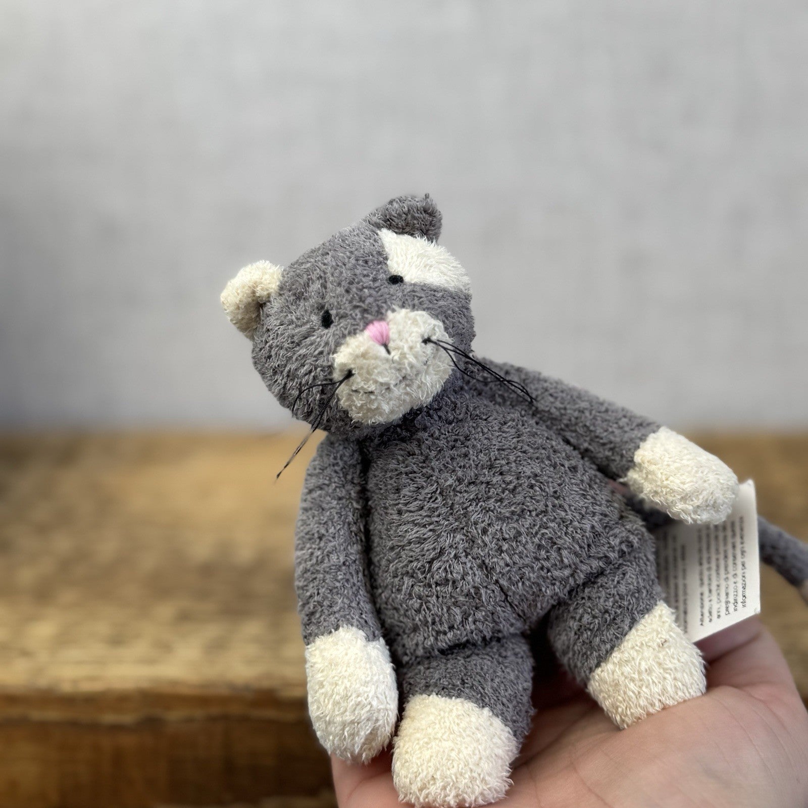 Jellycat Tiny Baby Bunglie Kitten - Miniature Vintage  Grey Cat Partial Tag 5”