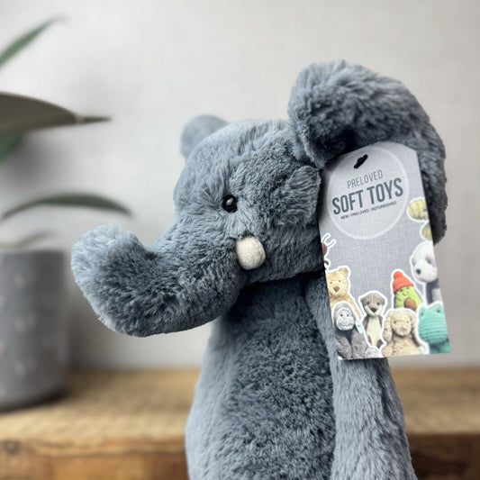 Jellycat Medium Bashful Dusky Blue/grey Elephant - Dark Grey With Tusks 12”