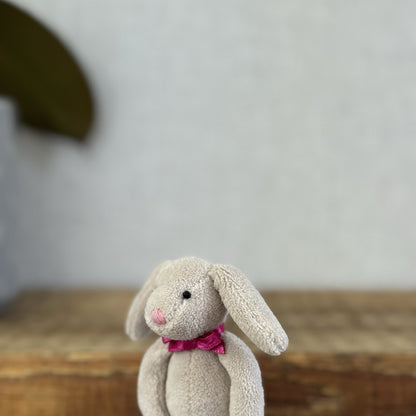 Jellycat Tiny Beige Bunny Pink Bow - Miniature Vintage Beige Bunny Rabbit 3.5"