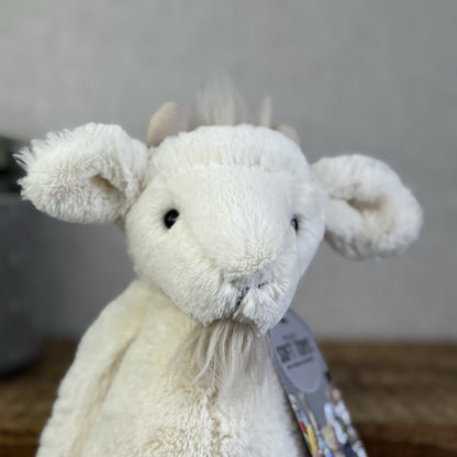 Jellycat Medium Bashful Billy Goat Billie Goat White Beanie Bearded Soft Toy 12"