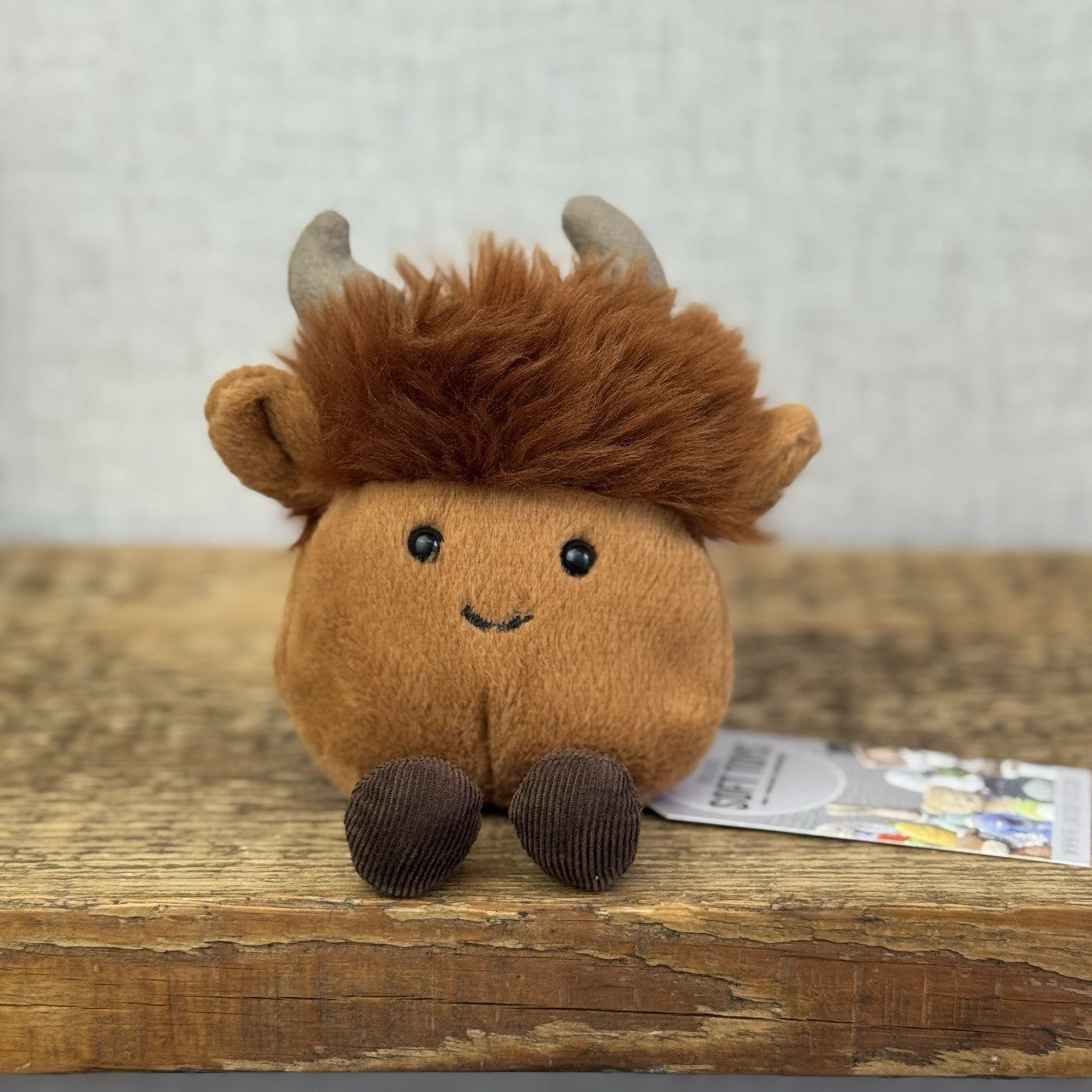Jellycat Amuseabean Highland Cow  - Small Brown Beanie Cow Soft Toy Retired 5”