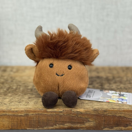 Jellycat Amuseabean Highland Cow  - Small Brown Beanie Cow Soft Toy Retired 5”