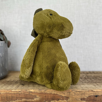 Jellycat Medium Bashful Dino - Medium Bashful Green Dinosaur Soft Toy 12"