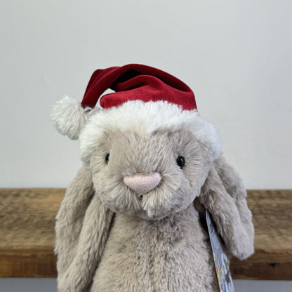 Jellycat Bashful Christmas Bunny - Beige Bashful Bunny With Christmas Hat 12"