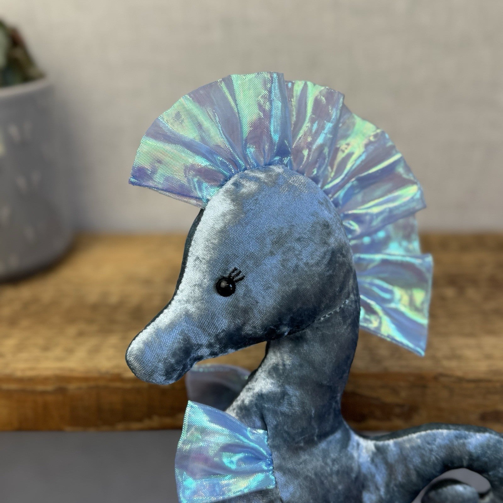 Jellycat Coral Cutie Seahorse Soft Toy - Blue Velour Sea Horse Soft Toy 8"