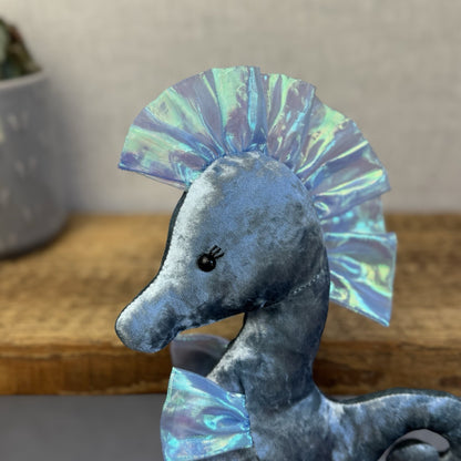 Jellycat Coral Cutie Seahorse Soft Toy - Blue Velour Sea Horse Soft Toy 8"