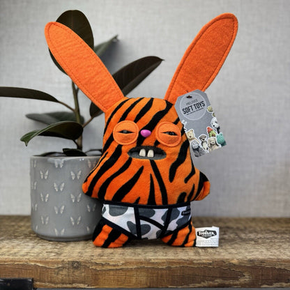 Fuggler Funny Ugly Monster Rabid Rabbit Tiger Print Fur Plush Soft Toy 9"
