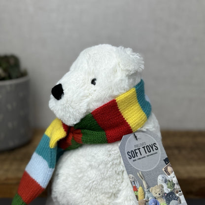 John Lewis Polar Bear Beanie Plush Rainbow Scarf - Christmas Bear (Jellycat) 10"