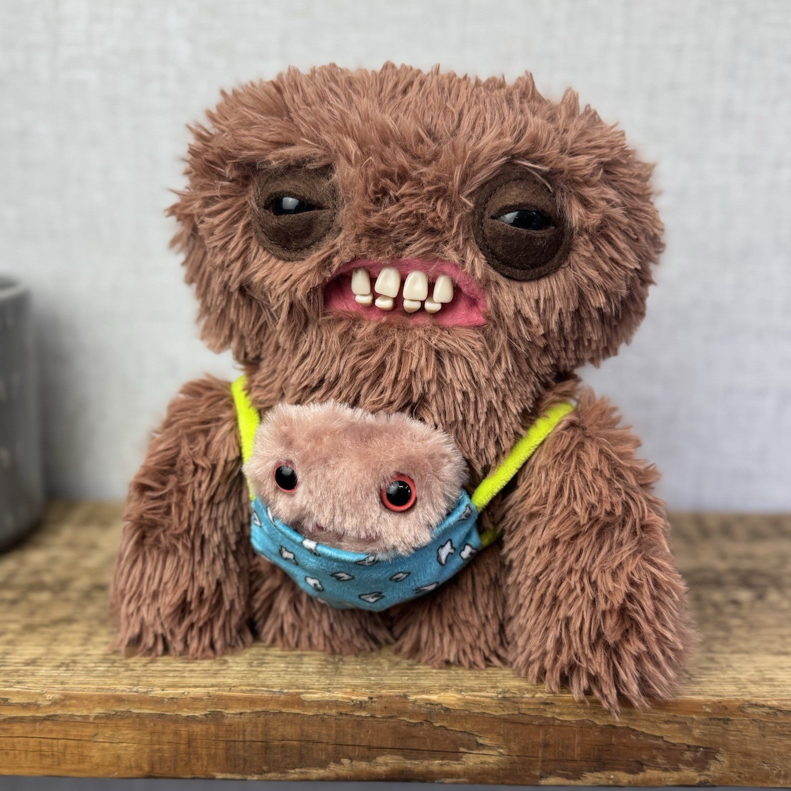 Fuggler Double Trouble - Squidge & Baby Brown Fluffy Funny Ugly Monster Rare