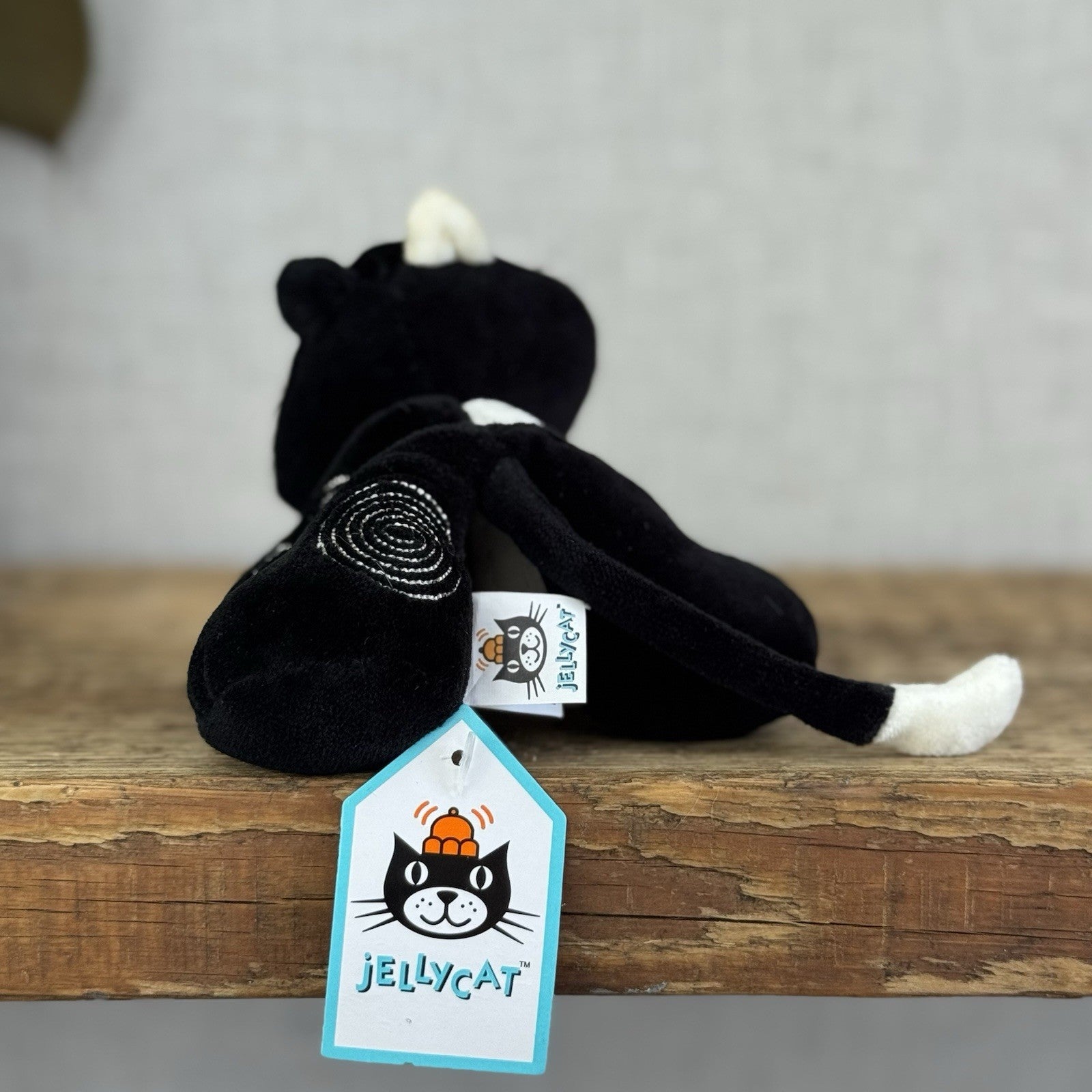 Jellycat Tubby Toes Cat - Vintage Black & White Cat Soft Toy Beanie Mini 4”