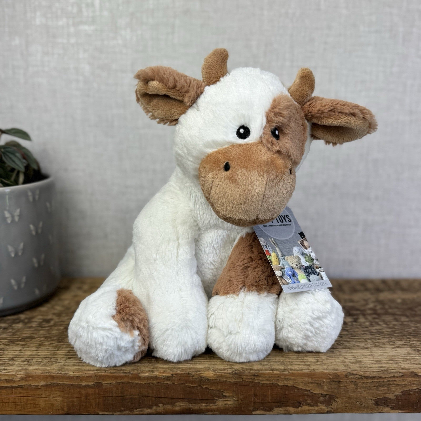 Marks & Spencers Beanie Tan/White Cow Soft Toy New Without Tags Plush Cow 11"