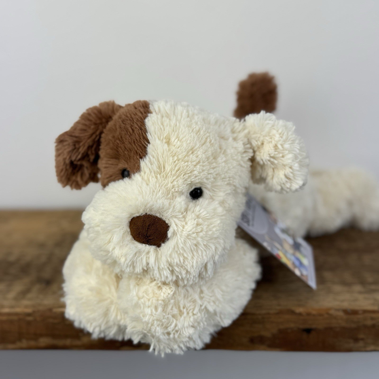 Jellycat Tumblie Biscuit Puppy Dog - Beige/Tan Patch Dog Laying Plush 14"