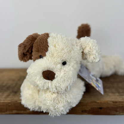 Jellycat Tumblie Biscuit Puppy Dog - Beige/Tan Patch Dog Laying Plush 14"