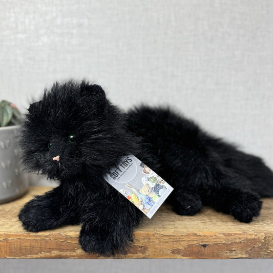 Russ All Black Fluffy Cat Sassy - Green Eyes Realistic Black Cat Plush Rare 15”