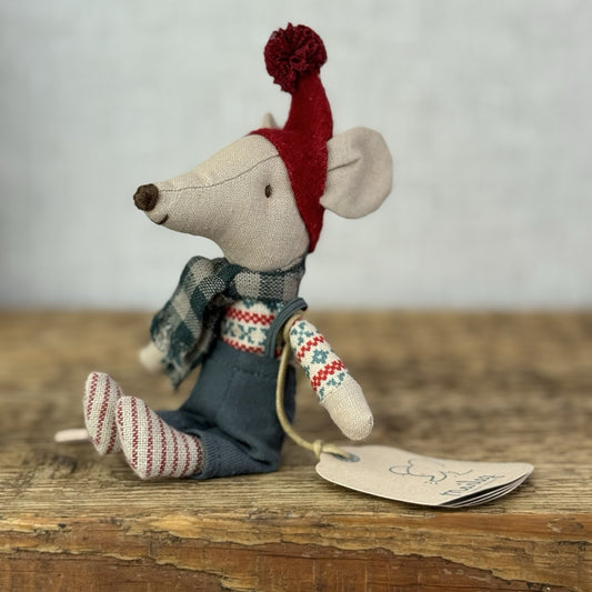 Maileg Christmas Mouse, Big Brother - New With Tags Miniature Mouse Soft Toy