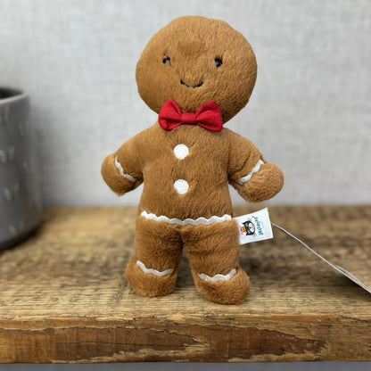 Jellycat Small Jolly Gingerbread Fred - Older Style Red Bow Gingerbread Plush 9"