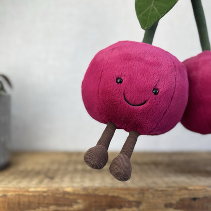 Jellycat Amuseable Cherry - Retired Cherries Plush Two Cherries Beanie NWOT