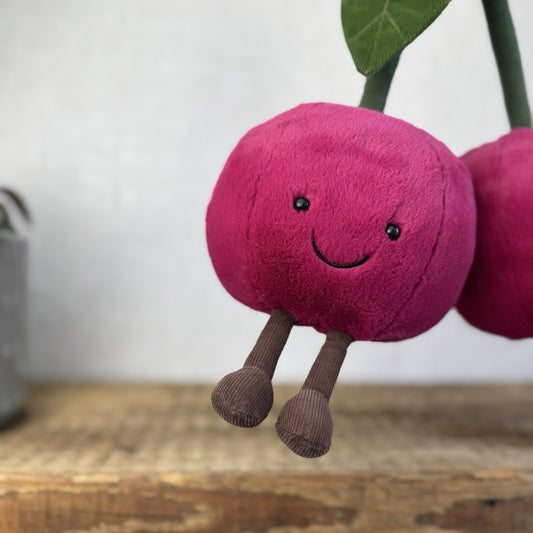 Jellycat Amuseable Cherry - Retired Cherries Plush Two Cherries Beanie NWOT