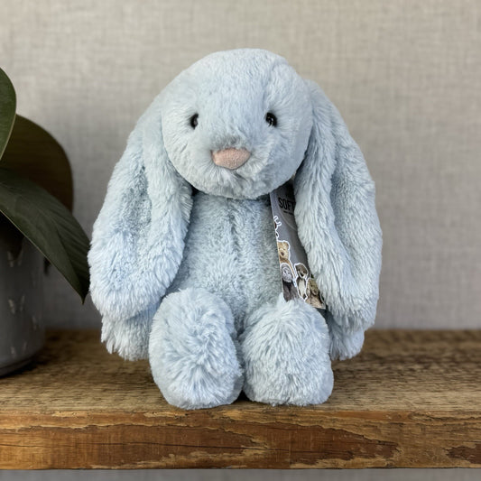 Jellycat Medium Bashful Blue Bunny - Baby Blue Rabbit Beanie Medium 12" (#2)