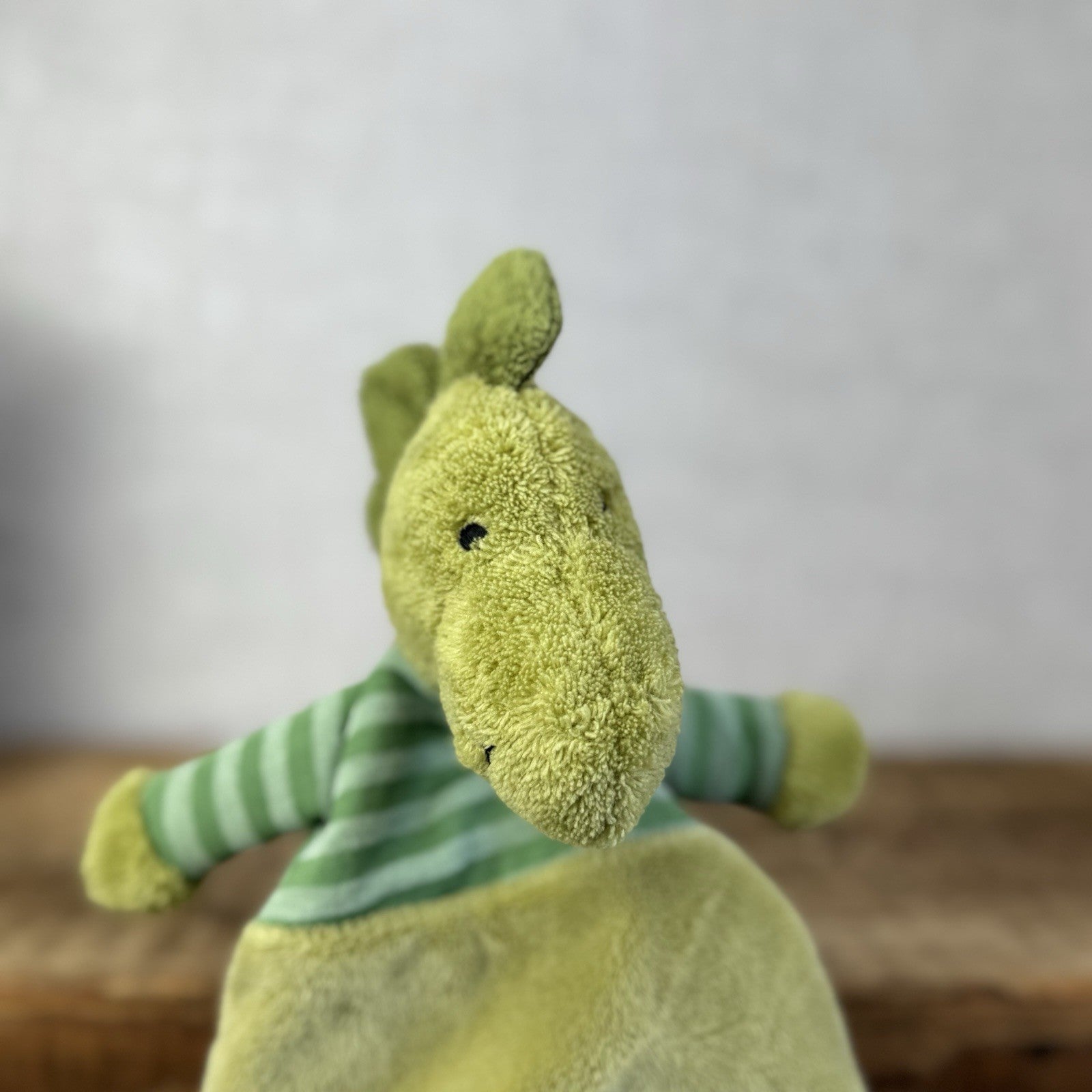 Jellycat Green Stripey Dinosaur Soother - Stripey Dino Doudou Comforter Retired