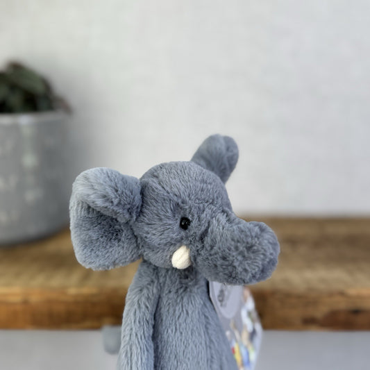 Jellycat Small Dusky Blue Bashful Elephant - Denim Colour Elephant Small Toy 8"