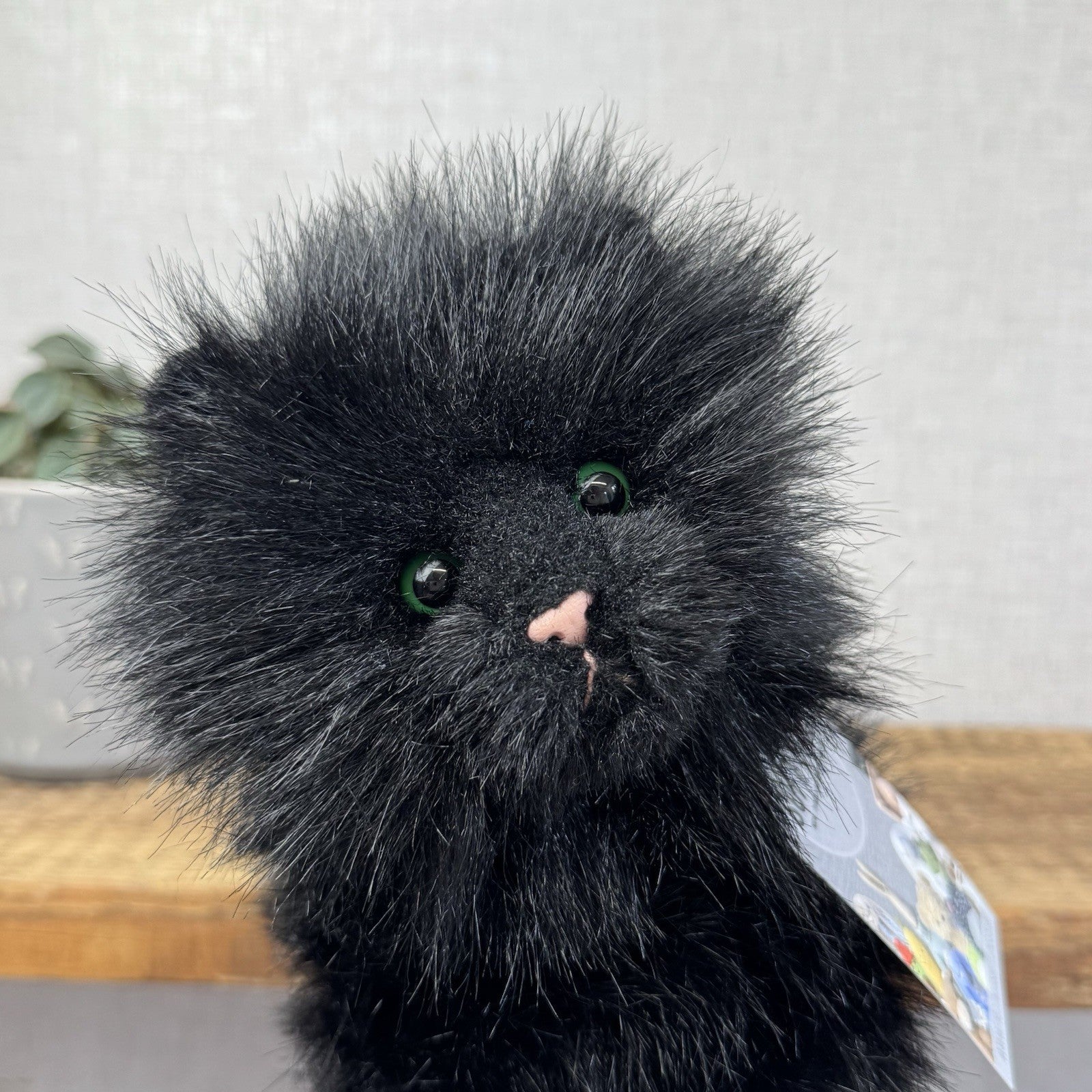 Russ All Black Fluffy Cat Sassy - Green Eyes Realistic Black Cat Plush Rare 15”
