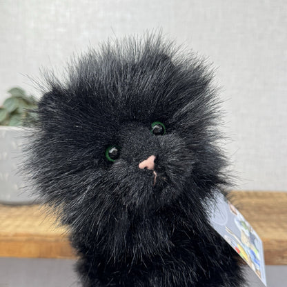 Russ All Black Fluffy Cat Sassy - Green Eyes Realistic Black Cat Plush Rare 15”