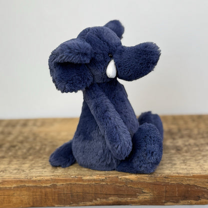 Jellycat Small Bashful Navy Elephant - Small Dark Blue Retired Elephant 8"
