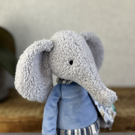 Jellycat Lingley Elephant - Texture Grey Elephant Blue Jumper Retired Beanie 11”