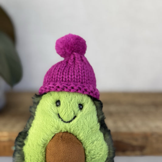 Jellycat Fuscia Cozi Amuseable Avocado - Soft Avocado With Purple Beanie Hat 6"