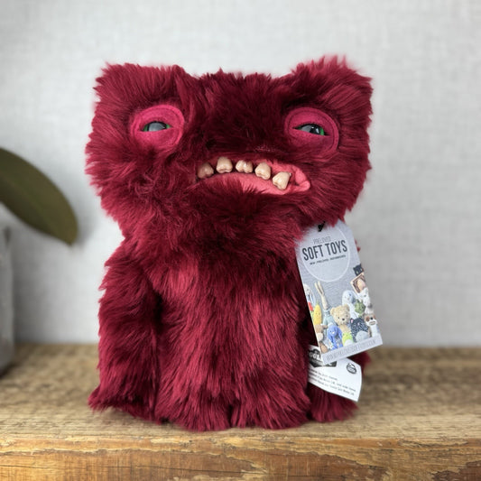 Fuggler Wide Eyed Weirdo - Red Fluffy Funny Ugly Monster Plush Toy Burgundy