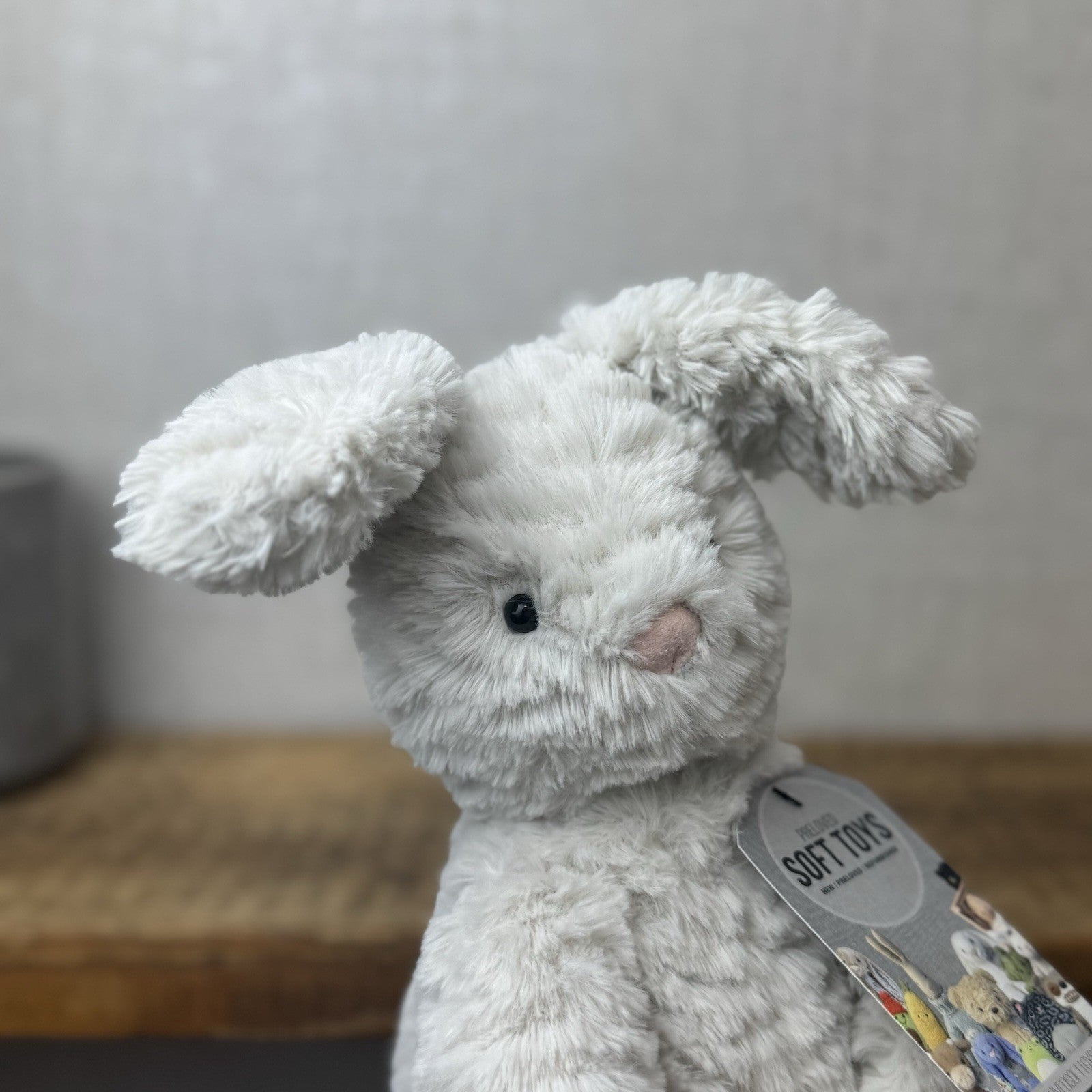 Jellycat Medium Fuddlewuddle Grey Bunny Rabbit - Texture Sitting Bunny 9” Rare