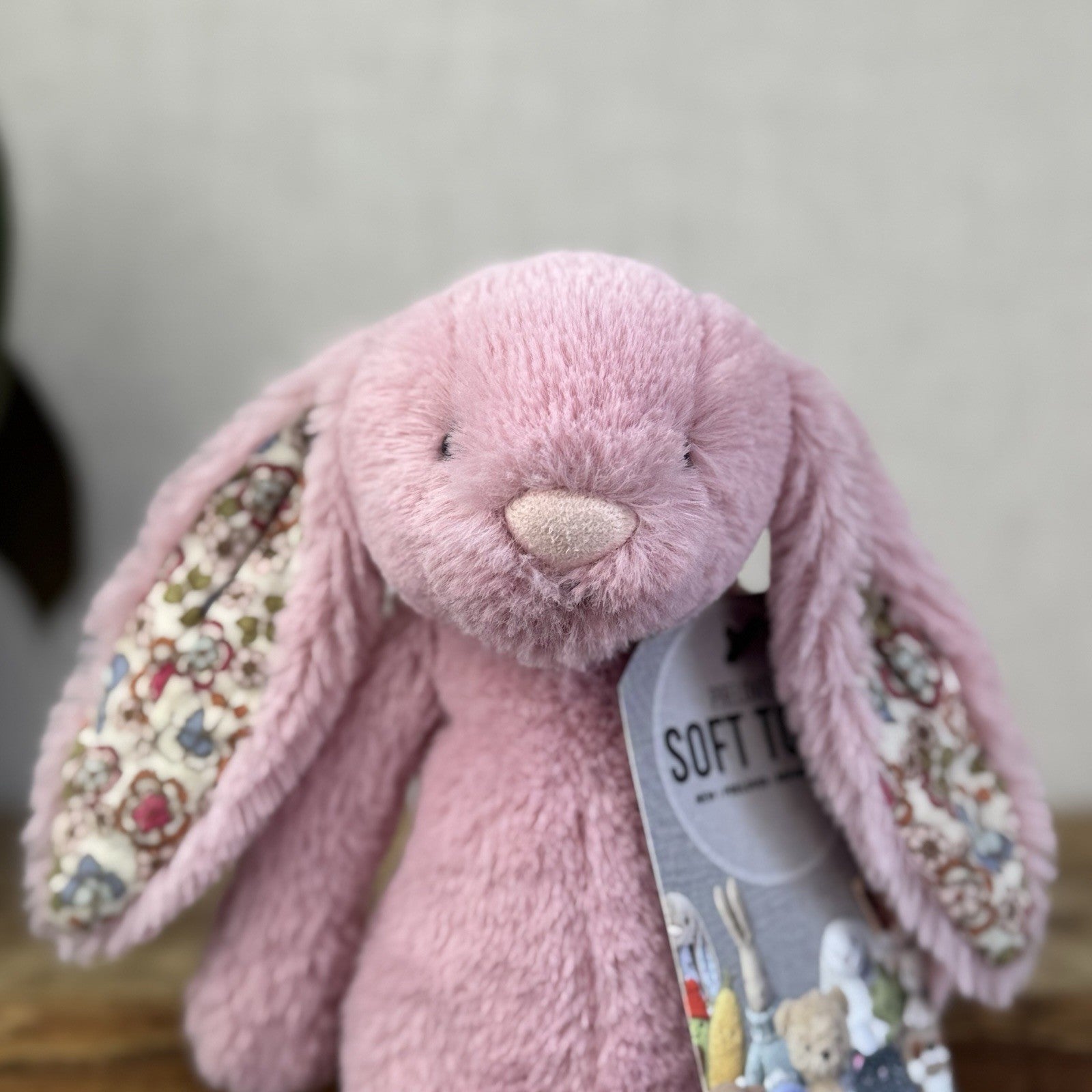Jellycat Small Blossom Tulip Pink Bunny Rabbit - Older Style Fabric Ears Floral