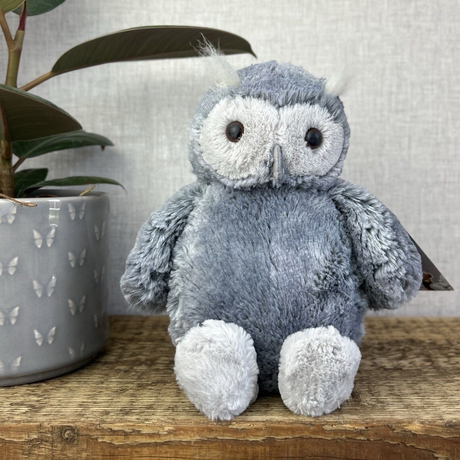 Jellycat Bashful Owl Forest Folk Oak Owl Retired Grey/Silver Woodland Owl 12"
