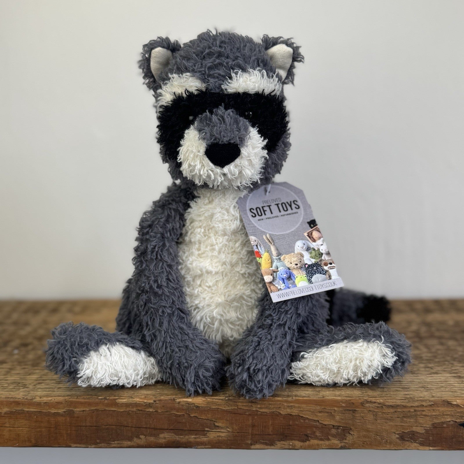 Jellycat Rafferty Raccoon - Sitting Grey Soft Toy Wild Animal Curly Haired 11"