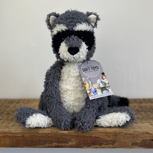 Jellycat Rafferty Raccoon - Sitting Grey Soft Toy Wild Animal Curly Haired 11"