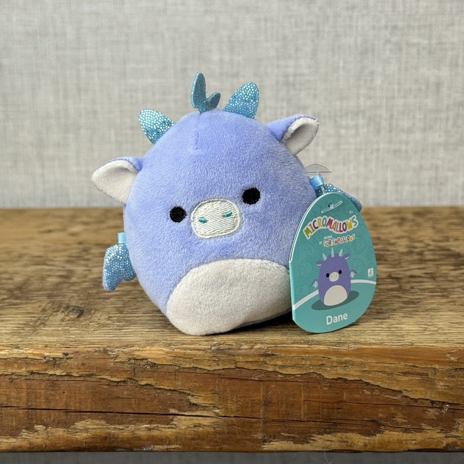 Squishmallow Micromallow With Tag - Dane Purple Dragon Spakly Wings New 3"