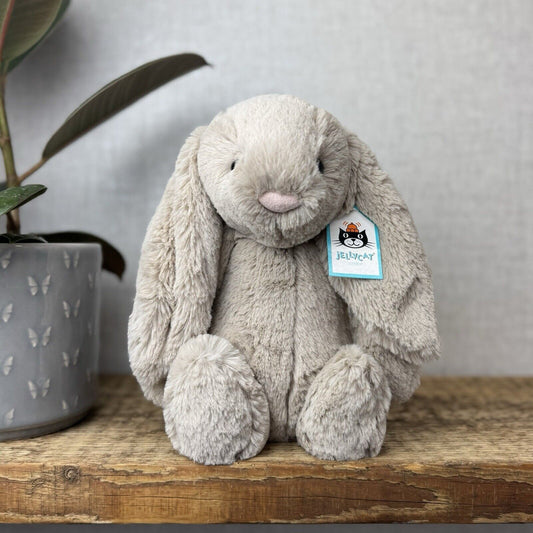 Jellycat Medium Bashful Beige Bunny - Light Brown Bunny Soft Toy Beanie 12” (1)