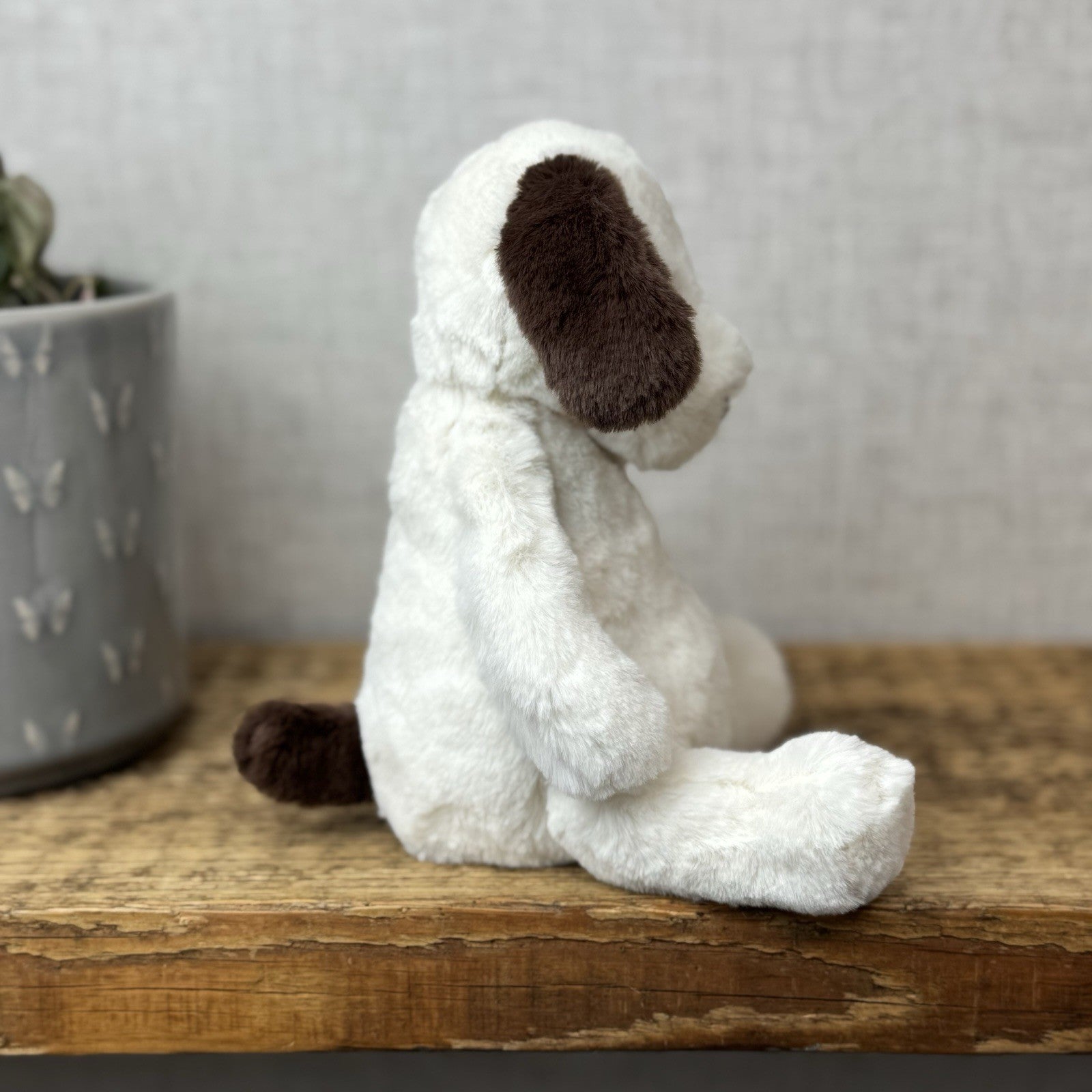 Jellycat Small Puffles Dog -Super Soft White & Brown Retired Puppy Beanie 8”