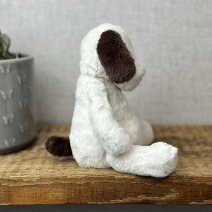 Jellycat Small Puffles Dog -Super Soft White & Brown Retired Puppy Beanie 8”