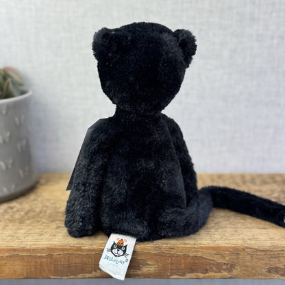 Jellycat Pitterpat Black Cat - Long Leg Kitten All Black - White Tail Tip 15"
