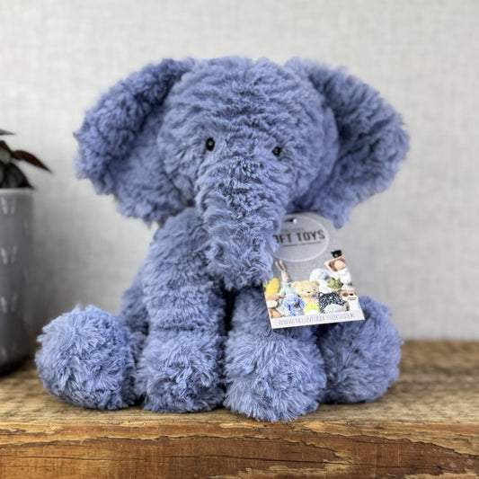 Jellycat Medium Fuddlewuddle Elephant Blue - Blue Sitting Elephant Retired 8"