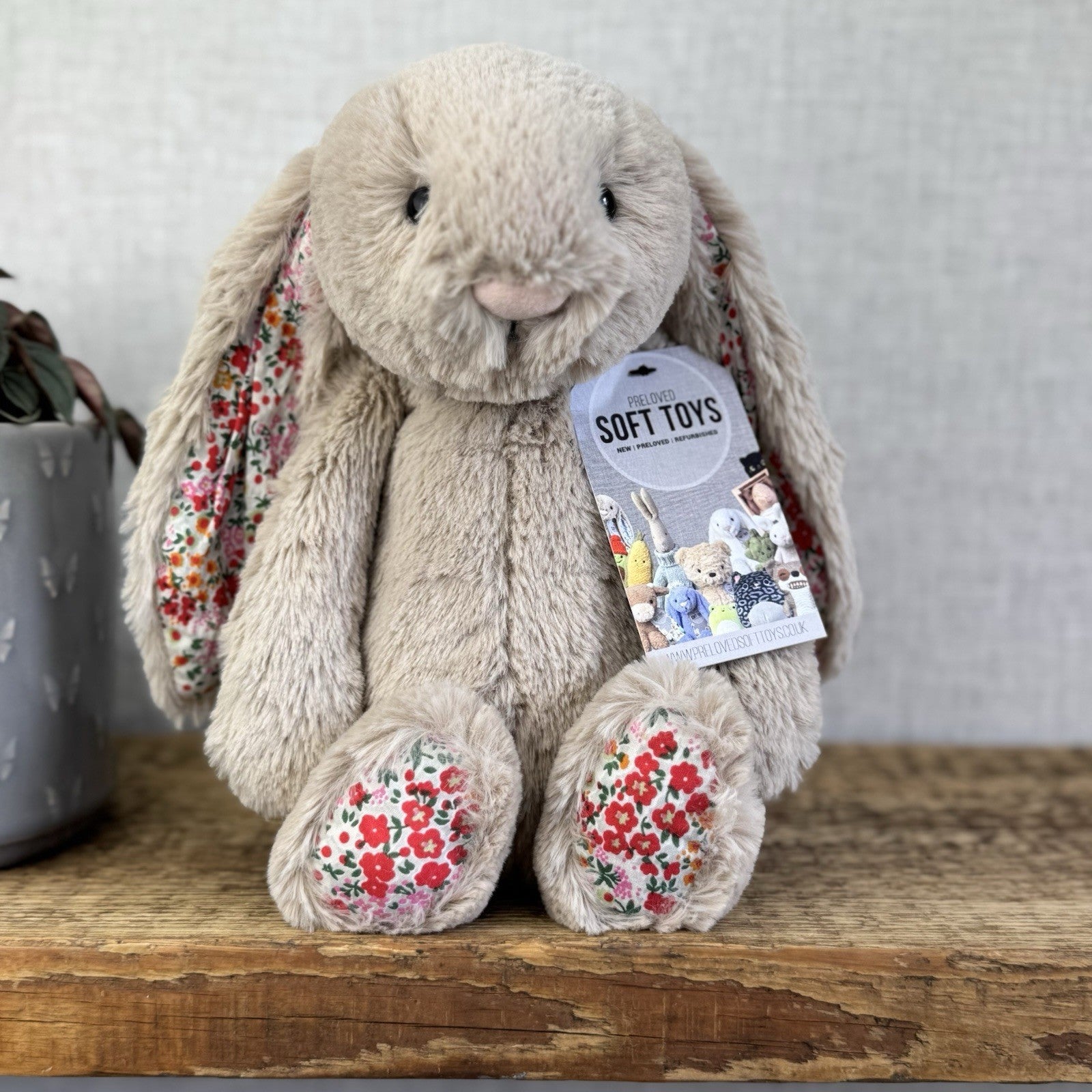 Jellycat Medium Bashful Beige Posy Blossom Bunny - Beige Bunny Floral Ears 12”